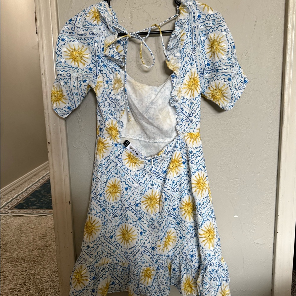RIXO Yellow and Blue Patterned Mini Dress - Picture 5 of 6